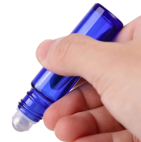 Set of 4 Cobalt Blue Glass Roller Bottles DIY Scents Oils Serums Retro Roll On - Picture 3 of 9